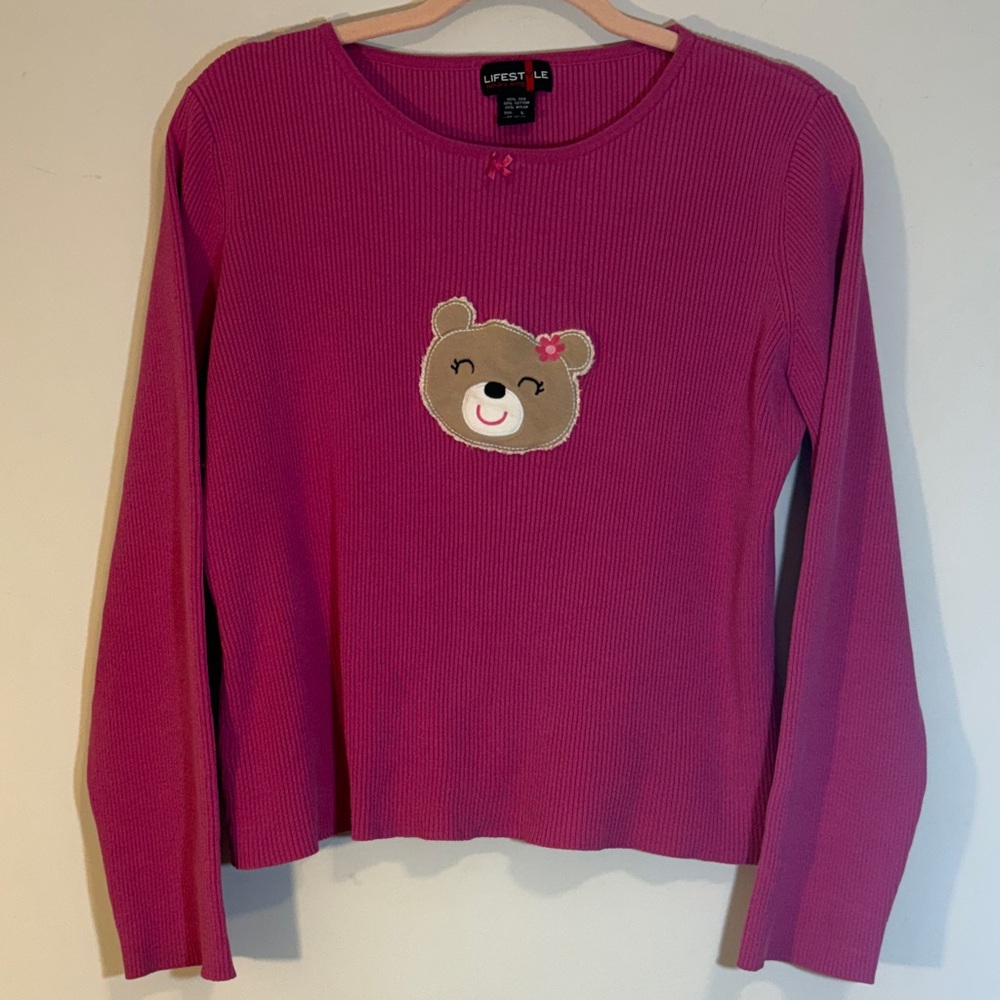 One of a Kind Handmade Custom Upcycled Appliqué Teddy Bear Bow Girly Silk Top